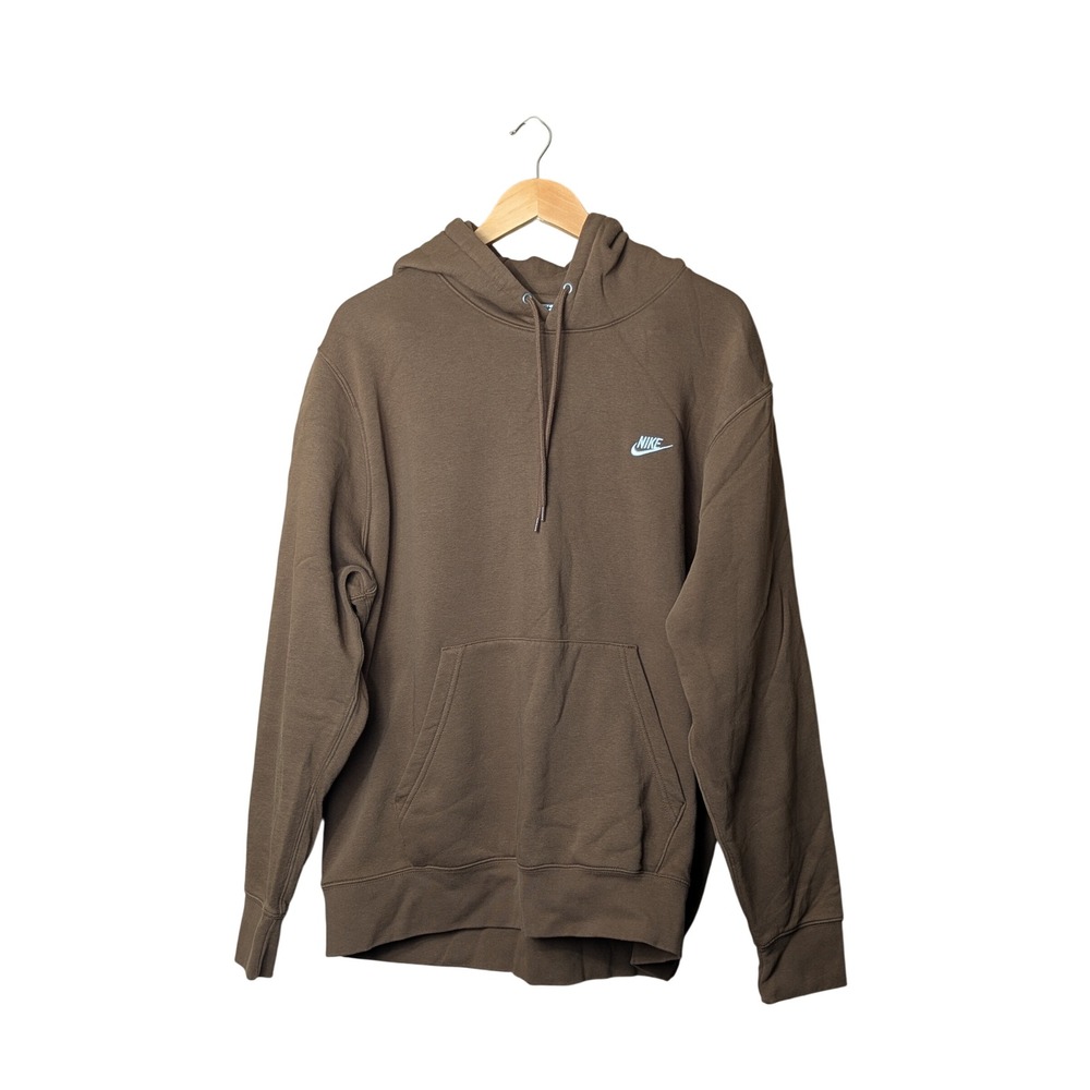Nike Club Fleece Hoodie Men XL Brown Pullover Sweatshirt Streetwear